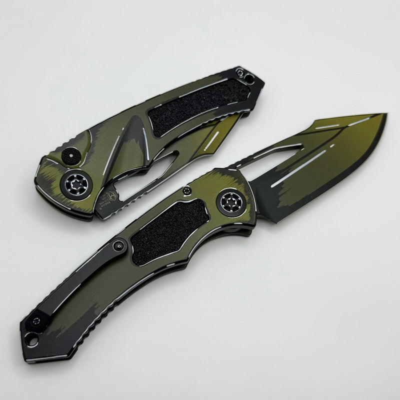 Heretic Knives Pariah M/A Button Lock Cel Shade OD Green Aluminum Handles w/ MagnaCut & Tritium Inlaid Button H046-CS-OD