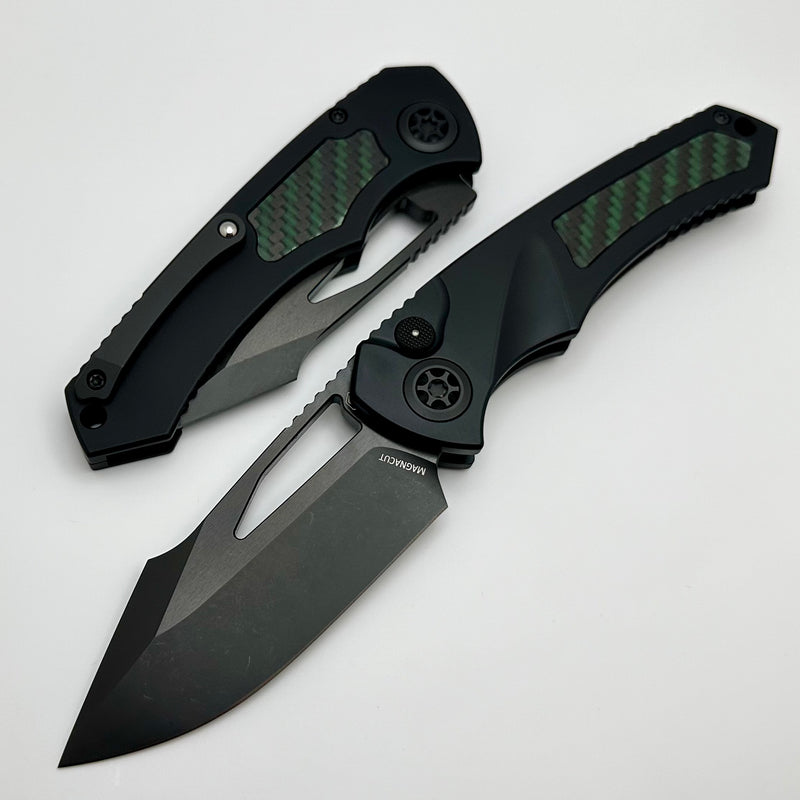 Heretic Knives Pariah M/A Button Lock Black Aluminum Handles w/ Glow In The Dark Carbon Fiber & DLC MagnaCut H046-6A-GLO/CF