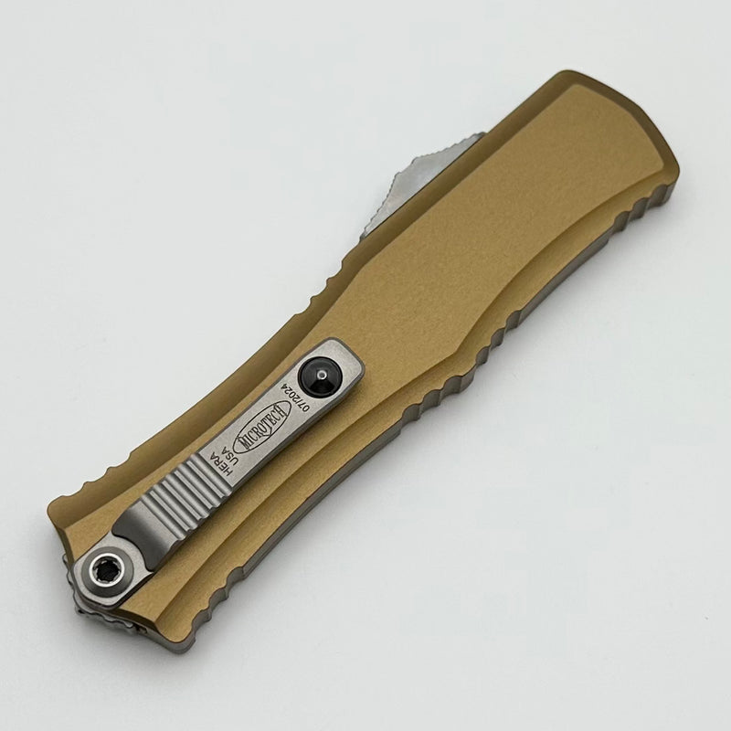 Microtech Knives Mini Hera Satin Double Edge M390MK w/ Tan Handle 1702M-4TA