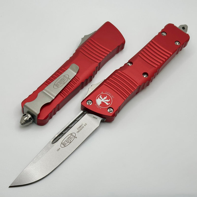 Microtech Combat Troodon Single Edge Stonewash & Red 143-10RD