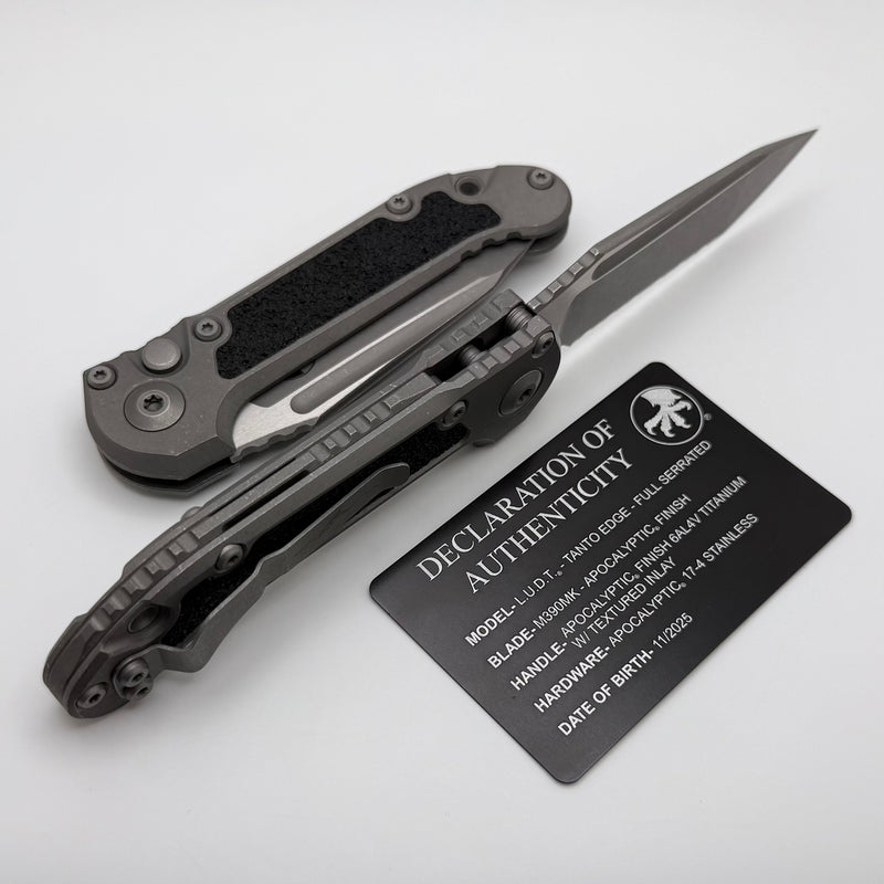 Microtech Knives LUDT Gen III Apocalyptic Tanto Titanium Handles w/ Textured Inlays & Full Serrated Apocalyptic M390MK 1136-12APMS2