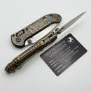 Marfione Select Microtech LUDT Ram-Lok w/ Flamed Frag Titanium Handles w/ Bronze Accents & Stonewash Drop Point 1135RL-10FRMS3