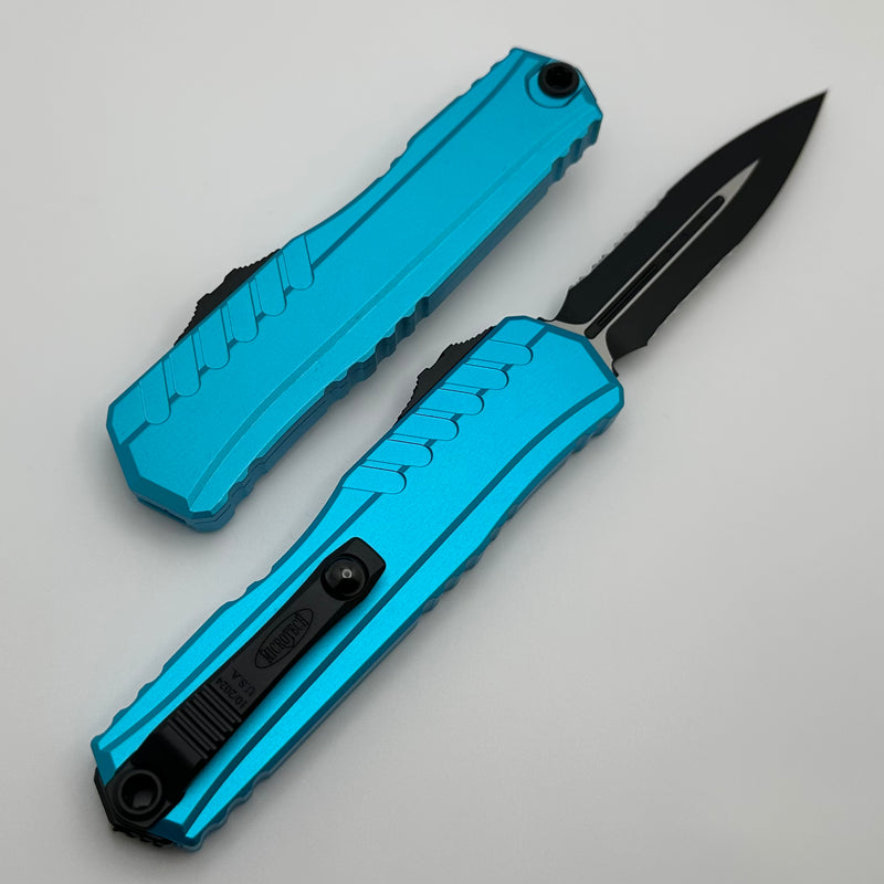 Microtech Cypher II D/E Black Partial Serrated w/ Turquoise Handle 1242-2TQ