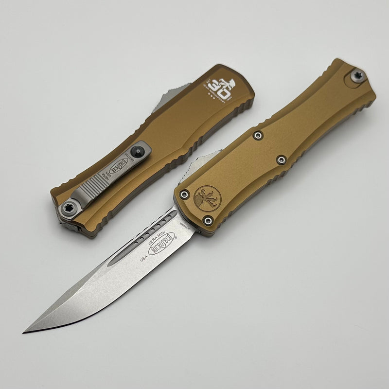 Microtech Knives Mini Hera 30th Anniversary Stonewash S/E M390MK w/ Tan Handle 1703M-10TA30