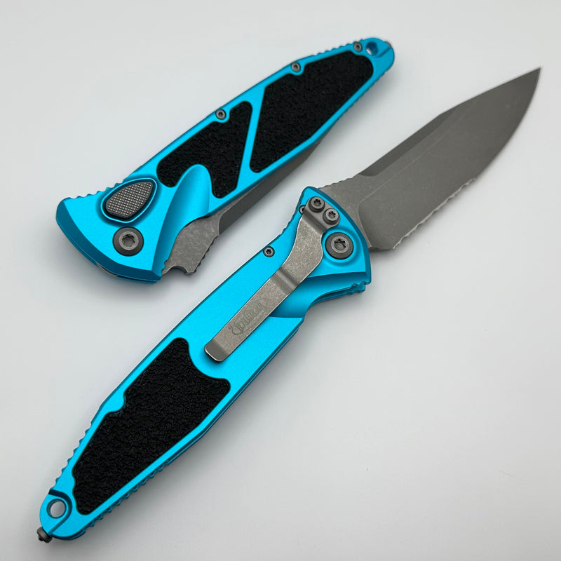 Microtech Socom Elite Auto Turquoise Handles w/ Apocalyptic Single Edge Partial Serrated 160A-11APTQ