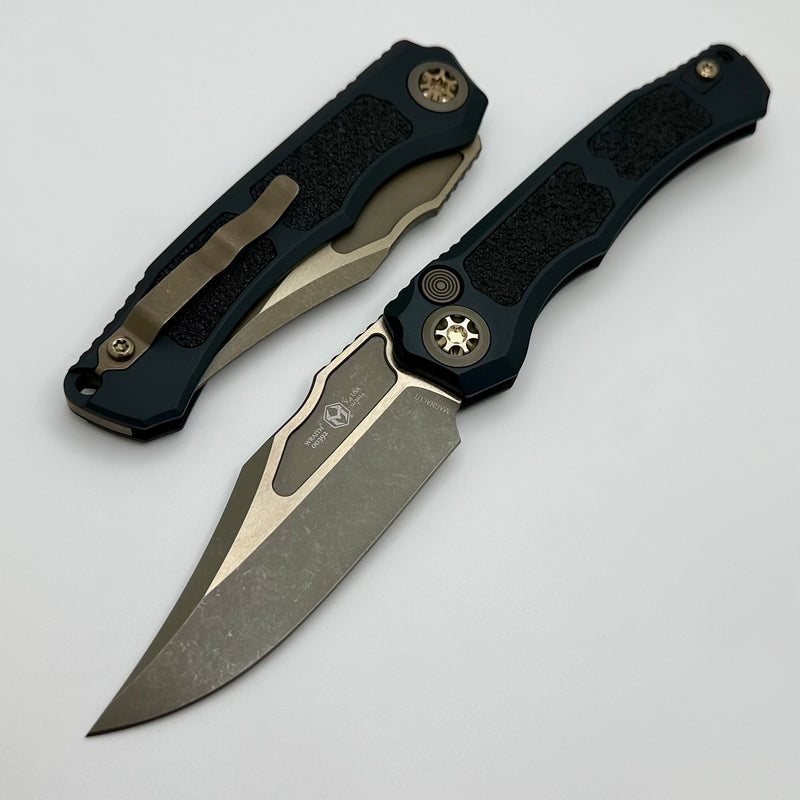 Heretic Knives Wraith Auto V4 Black Handle w/ Grip Inlays & Bronze Bowie MagnaCut Blade H002-7A