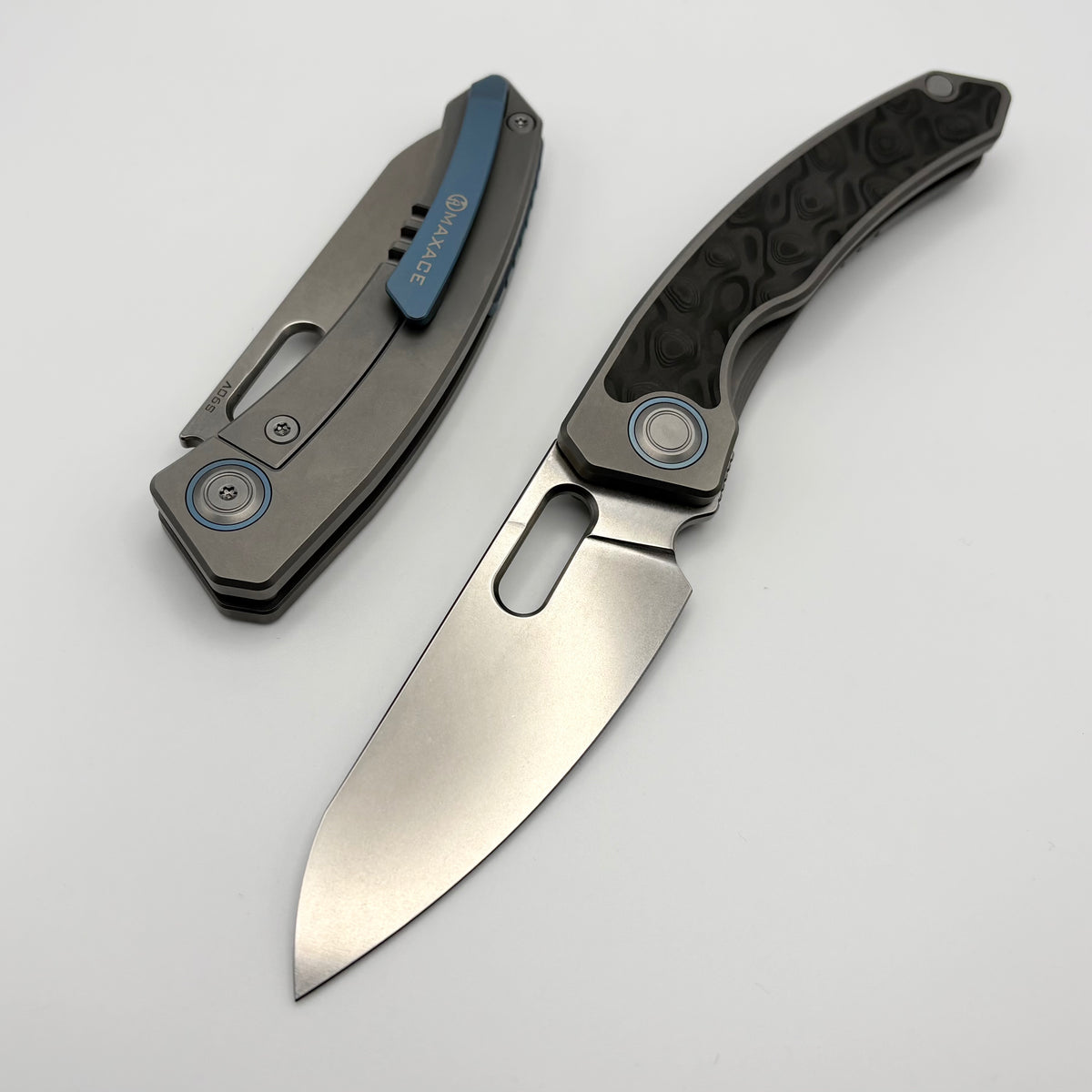 Maxace Black Mirror TC4 Carbon Fiber & Titanium Handles w/ Stonewash S
