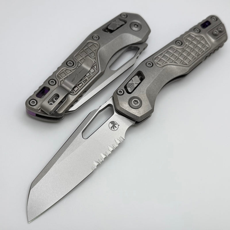 Microtech Marfione Select MSI RAM LOK Frag Titanium Handles w/ Double Vapor Blast & Purple Accents & Part Serrated Stonewash M390MK 210-11FRMS3