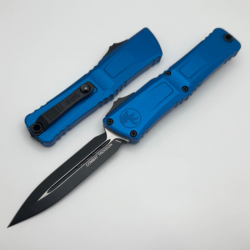 Microtech Knives Combat Troodon Gen III Black Double Edge w/ Blue Handle 1142-1BL