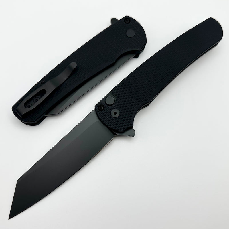 Pro-Tech Malibu Textured Black Handle w/ Black Hardware & DLC 20CV Reverse Tanto Blade 5206