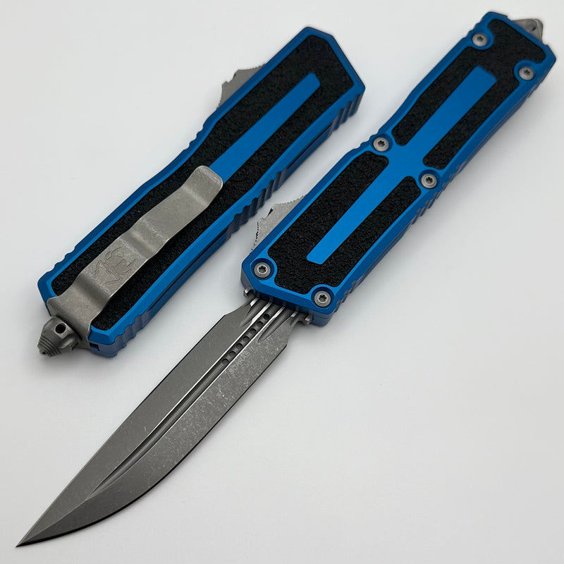 Microtech Scarab 2 Gen 3 Blue Handles w/ D/E-S Apocalyptic M390MK 1180-10APBL