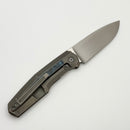 Custom Knife Factory FIF18 Tumbled Titanium Handles w/ Blue Carbon Fiber Inlay & M398