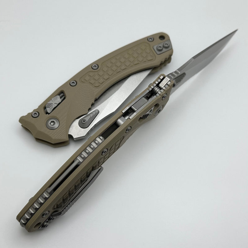 Microtech Amphibian RAM LOK Tan Frag G-10 & Partial Serrated Stonewash M390MK 137RL-11FRGTTA