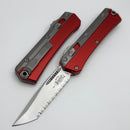Microtech Glykon Stonewash Tanto Full Serrated w/ Bead Blast Overlay & Red Handle 185-12RD