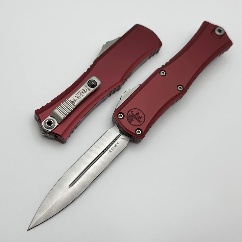 Microtech Knives Mini Hera Satin Double Edge M390MK w/ Merlot Handle 1702M-4MR