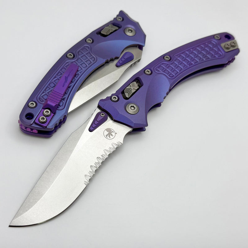 Microtech Marfione Select Amphibian RAM LOK Purple Haze Frag Titanium Handles & Part Serrated Stonewash M390MK w/ Double Vapor Blast & Purple Accents 137RL-11FRMS5
