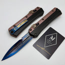 Marfione Select Microtech Glykon Black Handle w/ Rose Gold PVD & Blue Ti Accents w/ Blued Coppermai Bayonet 184-16MS2