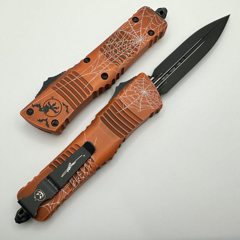 Microtech Combat Troodon D/E Halloween Web Orange Fluted Standard 23’ 142-1HWWS