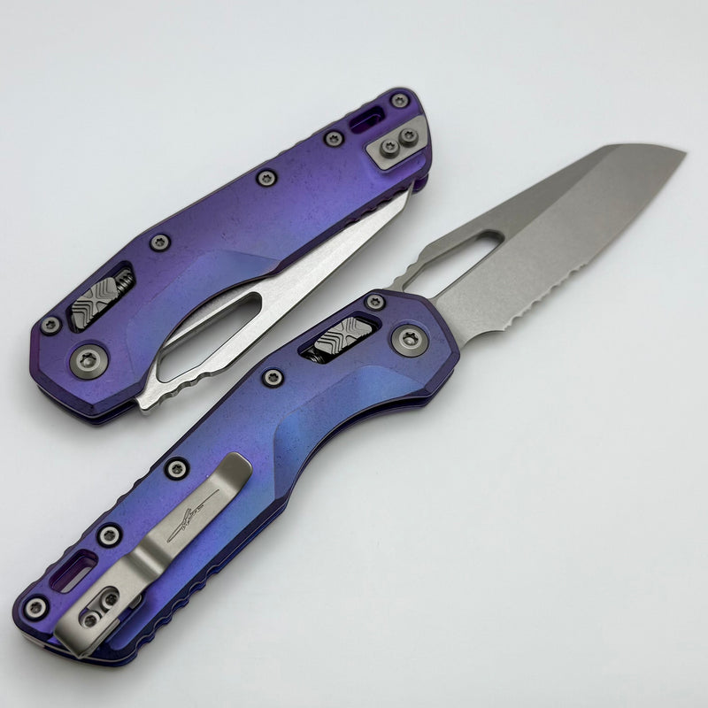 Microtech Marfione Select MSI RAM LOK Purple Haze Titanium Handles w/ Double Vapor Blast & Purple Accents & Part Serrated Stonewash M390MK 210-11MS5