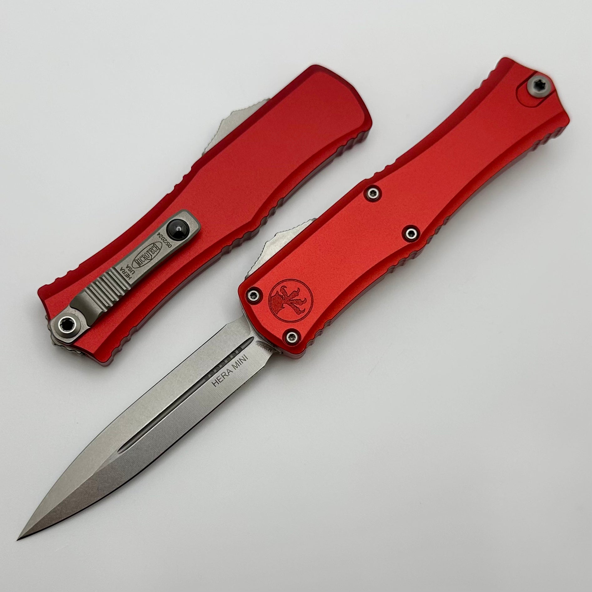Microtech Knives Mini Hera Stonewash Double Edge M390MK w/ Red Handle