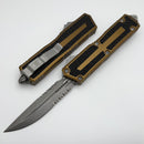 Microtech Scarab 2 Gen 3 Tan Handles w/ D/E-S Apocalyptic Part Serrated M390MK 1180-11APTA