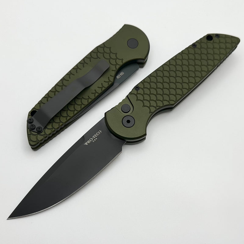 Pro-Tech TR-3 X1 Green “Fish Scale” Handle & Black 154-CM TR-3 X1 Green