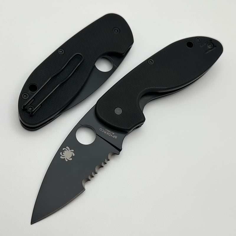 Discontinued Spyderco Efficient Black G-10 Handles w/ Black Serrated 8Cr13MoV C216GPSBBK