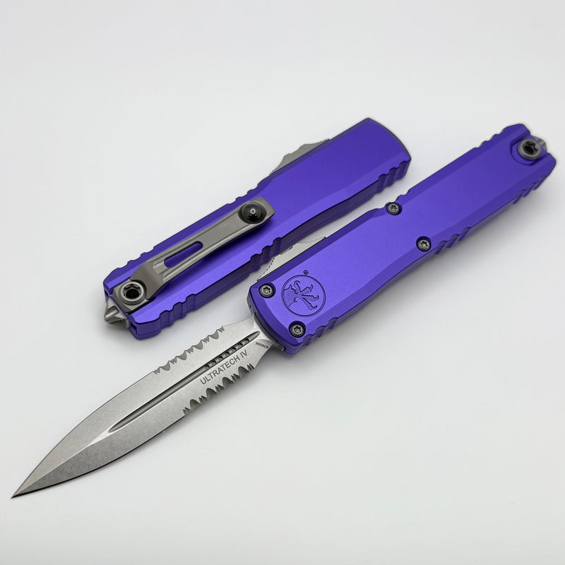 Microtech Ultratech Gen IV D/E Stonewash Partial Serrated w/ Purple Handle 11224-11PU