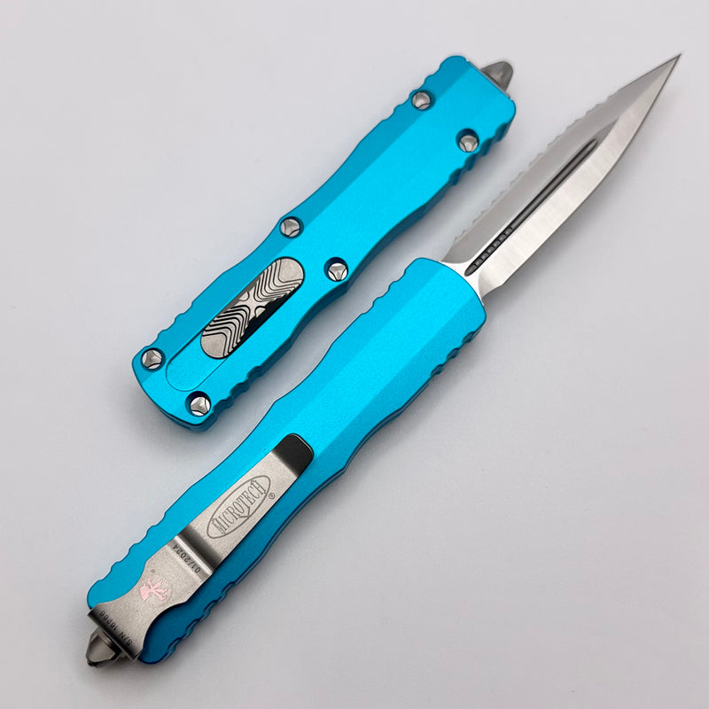 Microtech Dirac Double Edge Satin Full Serrated & Turquoise 225-6TQ