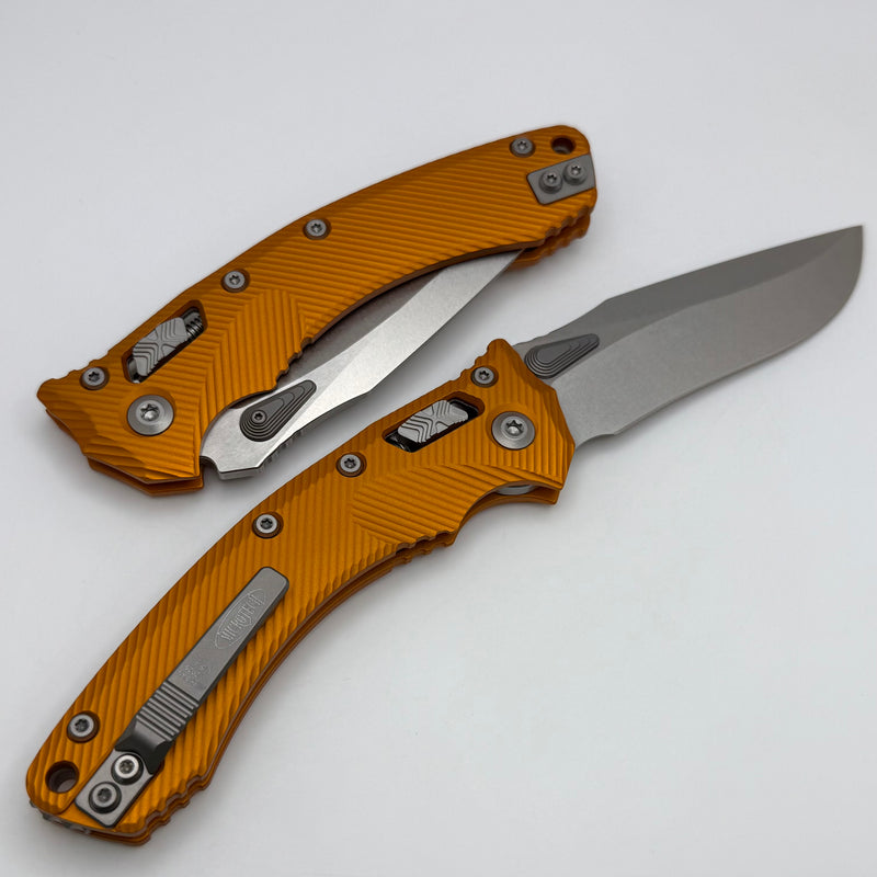 Microtech Amphibian RAM LOK Orange Tangerine Fluted Aluminum & Stonewash M390MK 137RL-10FLOT