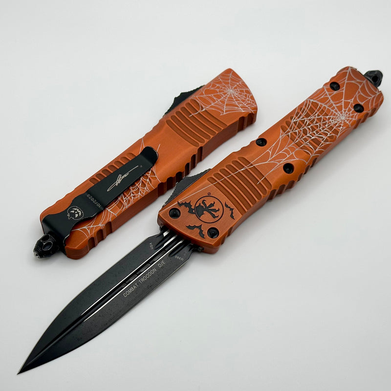 Microtech Combat Troodon D/E Halloween Web Orange Fluted Standard 23’ 142-1HWWS