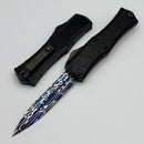 Microtech Knives Marfione Select Hera II Mini Blued Vegas Forge Damascus Bayonet w/ Black Claw Burst Deep Engraved Handle Signature Series 1701M-16MS2 Pattern Style 3