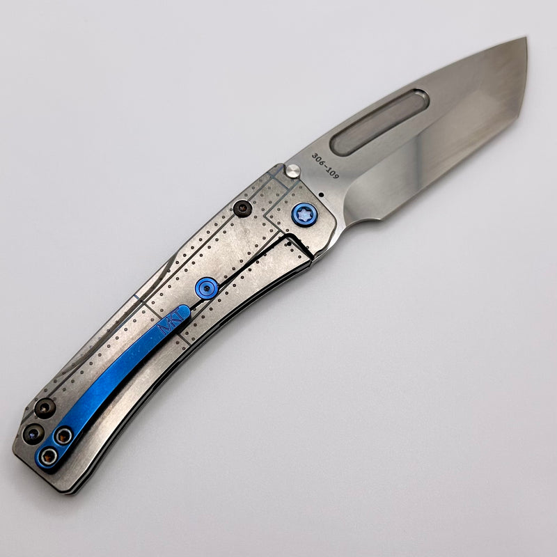 Medford Knife Slim Midi Tumbled Tanto S45 & Tumbled Warthog Rivets Handles w/ Blue Hardware/Clip