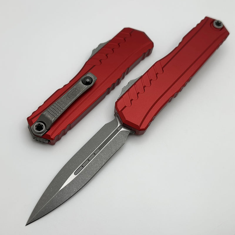 Microtech Cypher II D/E Apocalyptic w/ Red Handle 1242-10APRD