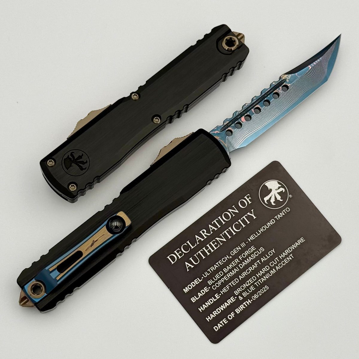 Microtech Marfione Select Ultratech ZBP Hellhound Blued Baker Forge Co