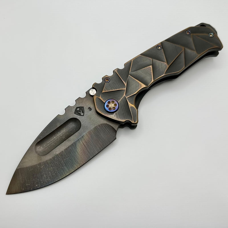 Medford Knife Praetorian TI 3V Vulcan Drop Point & Black/CuRose Stained Glass Sculpting w/ Flamed Hardware/Clip