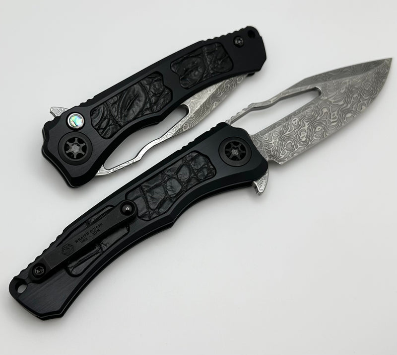 Heretic Knives Custom Wraith V4 Manual w/ Croc Inlays & Hand Ground Vegas Forge Blued Damascus Blade