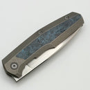 Custom Knife Factory FIF18 Tumbled Titanium Handles w/ Blue Carbon Fiber Inlay & M398