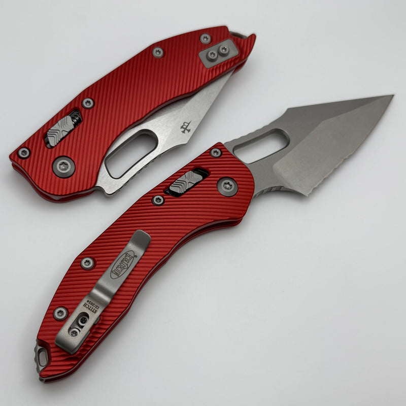 Microtech Knives Manual Stitch RAM LOK Fluted Red Aluminum & Partial Serrated M390MK 169RL-11FLRD