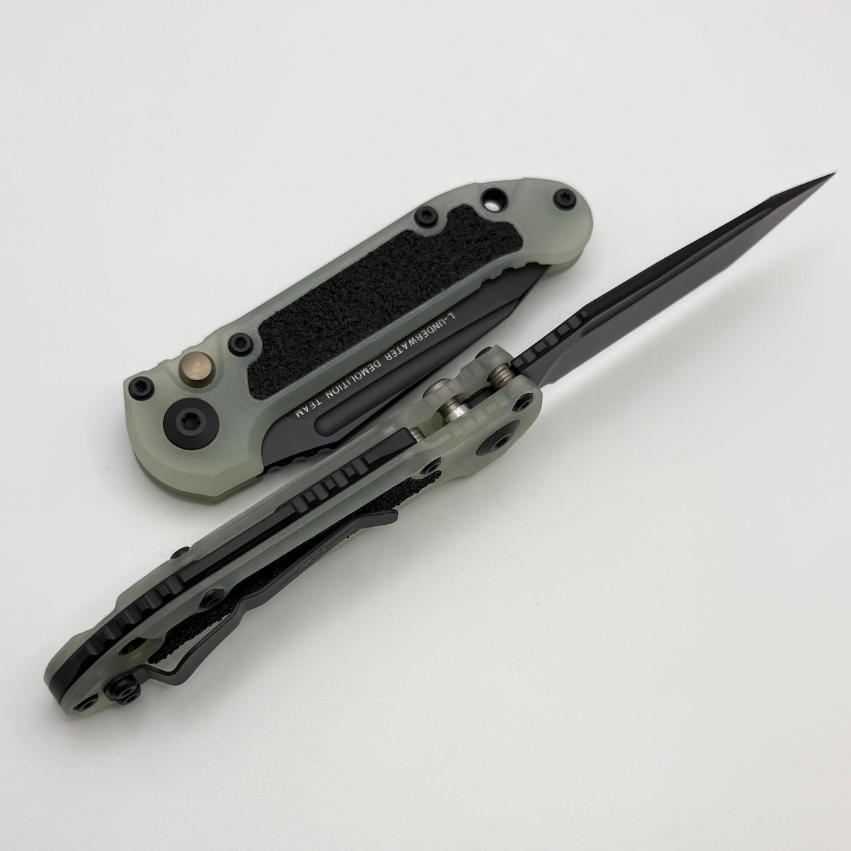 Microtech Knives LUDT Gen III Jade Green G-10 Handle w/ Black Full Ser