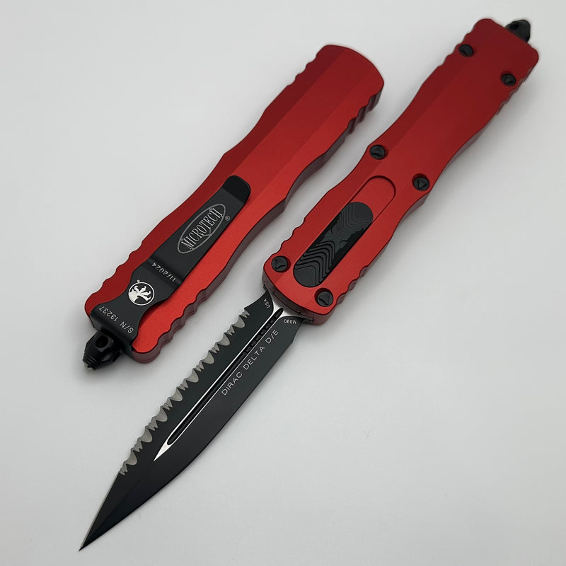 Microtech Dirac Delta Red Handle w/ D/E Black Full Serrated 227-3RD