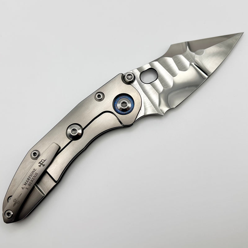 Marfione Custom Knives & Borka Blades Stitch w/ Diamond Wash Rocked Double Star Grind M390 & Abalone Inlaid Titanium