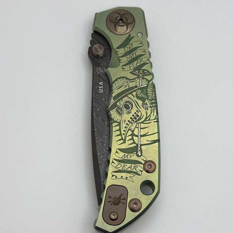 Spartan Blades Harsey Folder Green Plague Doctor Special Edition w/ 4" Damascus