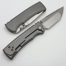 Chaves Knives Redencion 229 w/ Stonewash Titanium Integral Handle w/ Magnetic Ti Inlays & Belt Finish Tanto M390