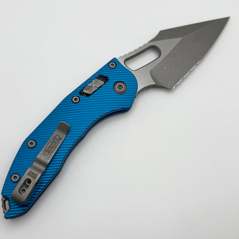 Microtech Knives Manual Stitch RAM LOK Fluted Blue Aluminum & Partial Serrated M390MK Apocalyptic Standard 169RL-11APFLBL