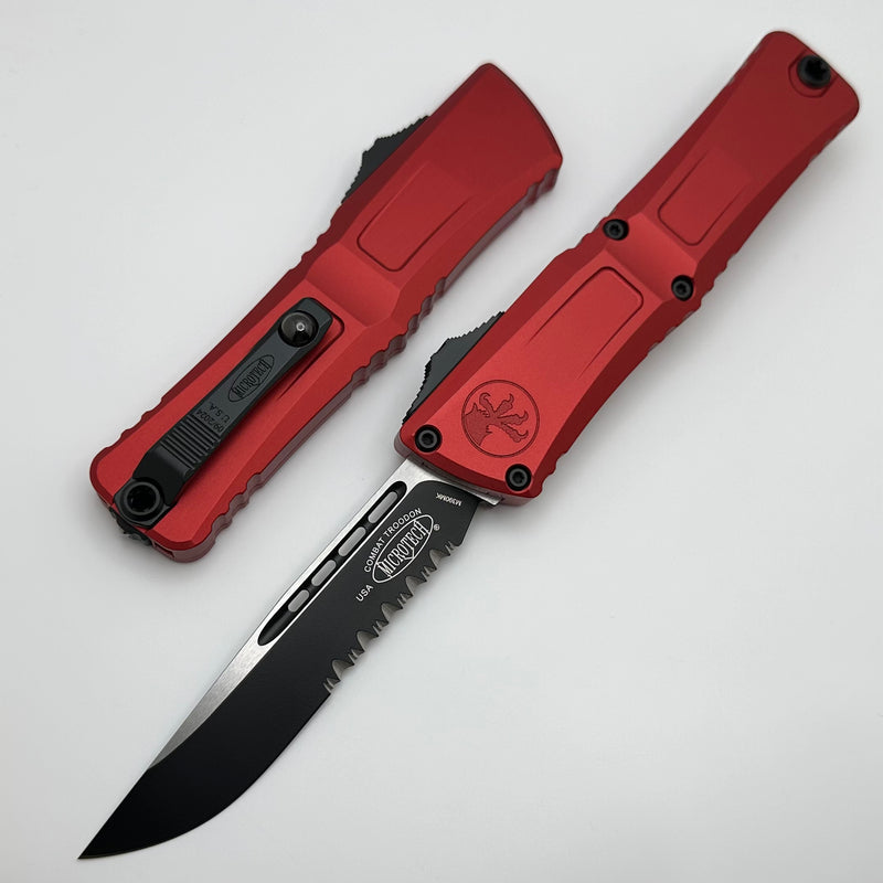 Microtech Knives Combat Troodon Gen III Partial Serrated Black S/E w/ Red Handle 1143-2RD