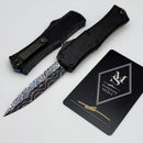 Microtech Knives Marfione Select Hera II Mini Blued Vegas Forge Damascus Bayonet w/ Black Claw Burst Deep Engraved Handle Signature Series 1701M-16MS2 Pattern Style 1