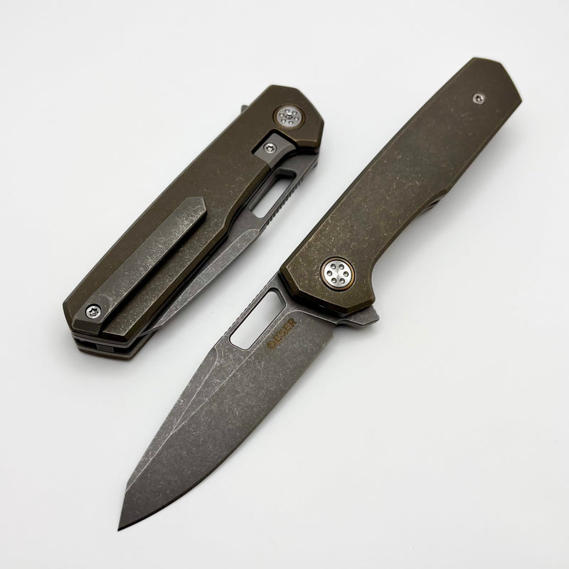 Mechforce Knives Oeser Nebo V2 Tumbled Bronze Titanium Handles & Elmax