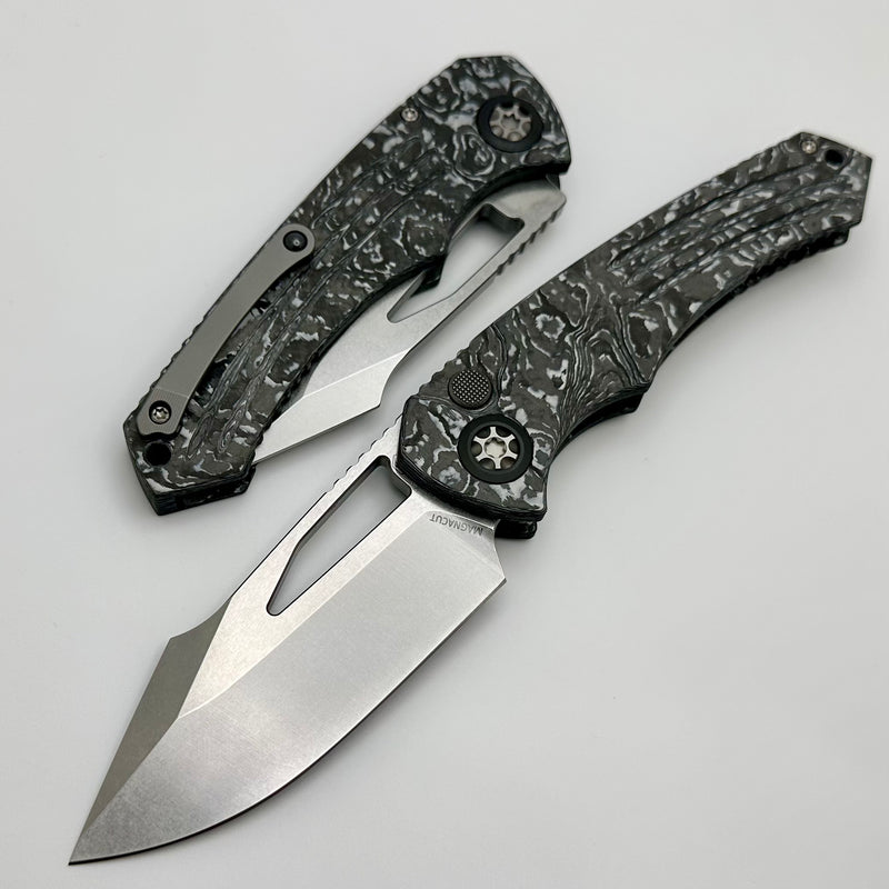 Heretic Knives Pariah M/A Button Lock White Camo Carbon Handles w/ Stonewash MagnaCut H046-2A-WT/CC