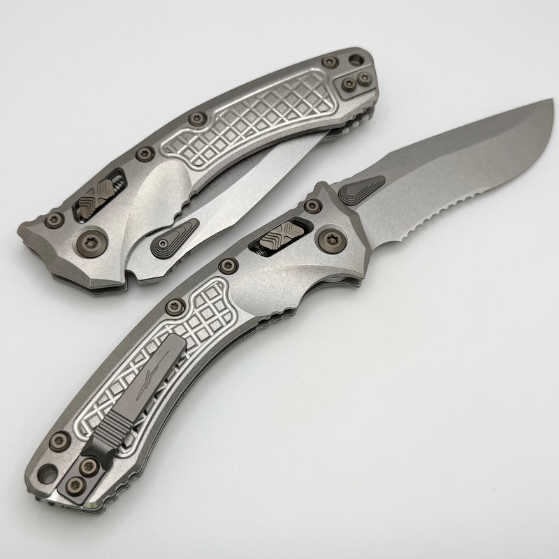 Microtech Marfione Select Amphibian RAM LOK Titanium Frag Handles & Partial Serrated Stonewash M390MK w/ Double Vapor Blast & Flamed Accents 137RL-11FRMS4